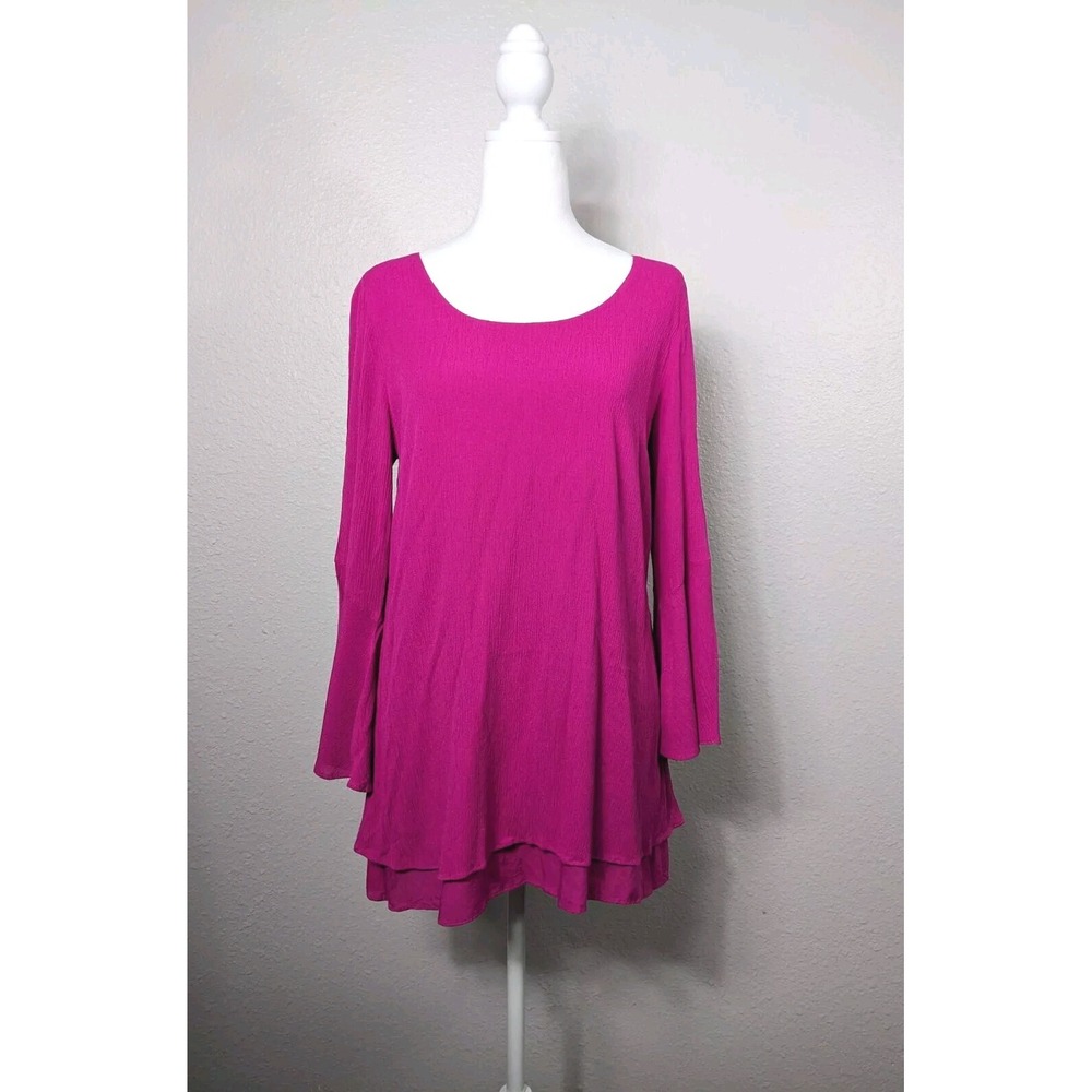 Soft Surroundings S Tunic Top Hot Pink Gabby Gauze Long Sleeve Layered Flowy #10 - Picture 2 of 8